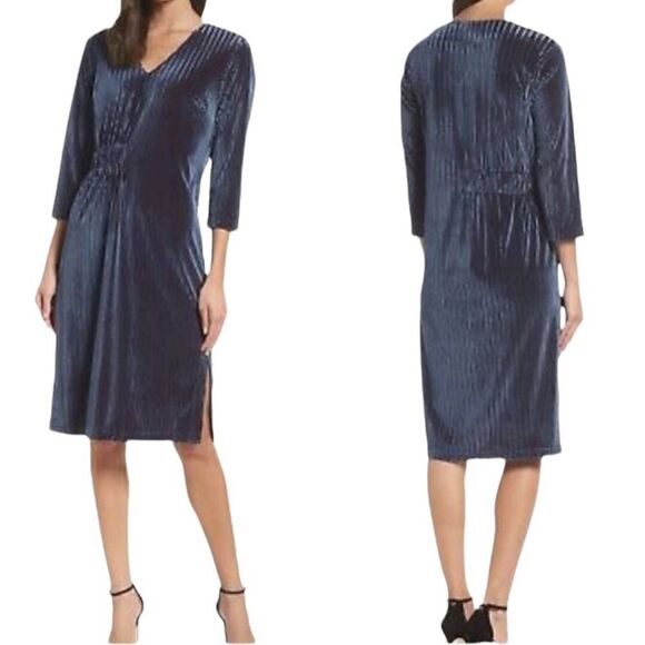 Nordstrom CHELSEA28 Stripe Velvet Burnout Dress in navy dusk womens size 1X NEW - Picture 9 of 9